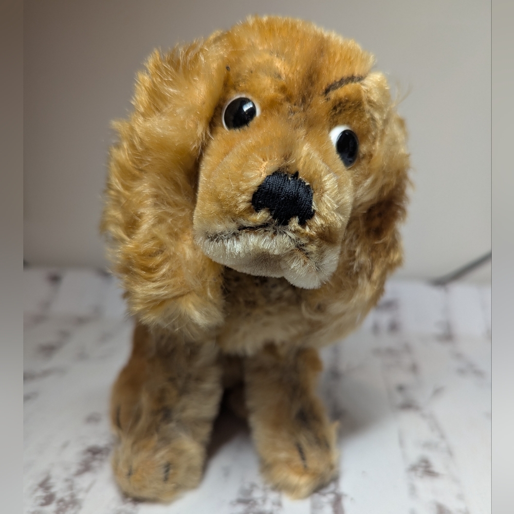 VINTAGE STEIFF SUSI STUFFED MOHAIR TAN BROWN COCKER SPANIEL SITTING DOG PLUSH